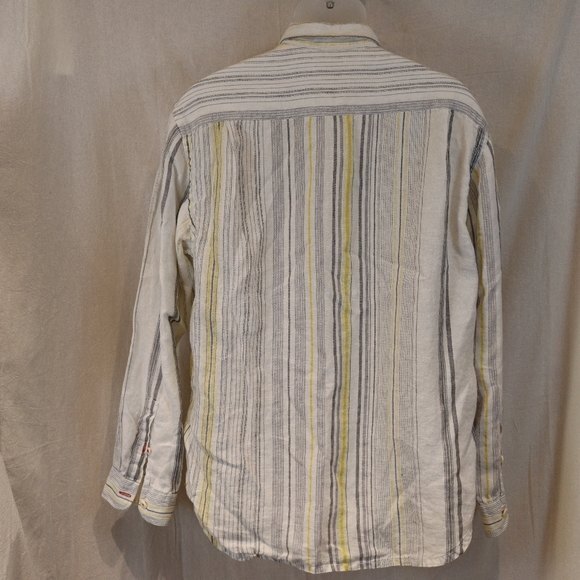Tommy Bahama Relaxed Linen Shirt Large Yellow Gray Striped Button Down - Picture 6 of 10